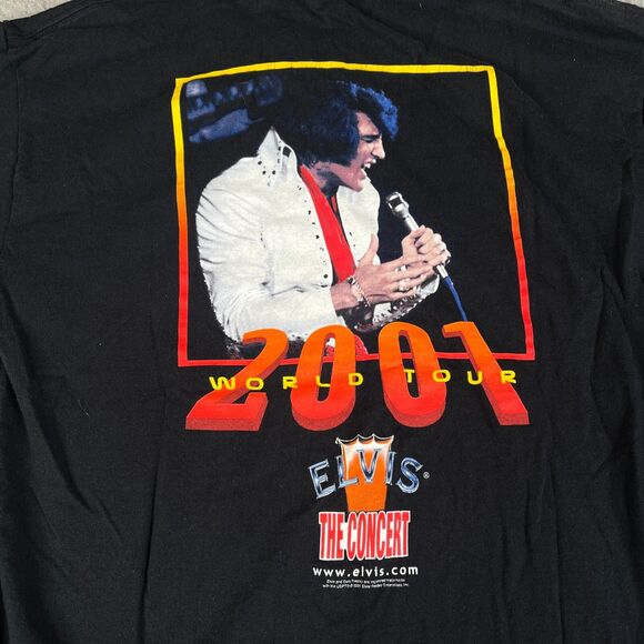 Vintage 2001 Elvis Presley T-Shirt Mens Large Black Double-Sided LIVE Concert - Picture 1 of 12